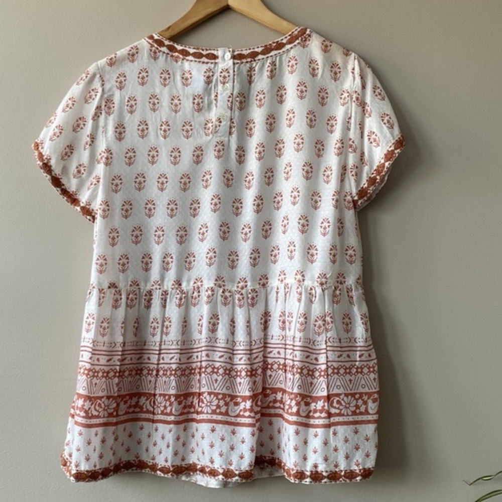 Sigrid Olsen Cream Block Print Swing Peplum Top - Picture 3 of 9